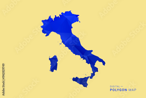 Italy Map - Low poly polygon map in deep blue gradient on soft beige background, modern minimal geometric design, clean abstract vector illustration with faceted triangulated style.