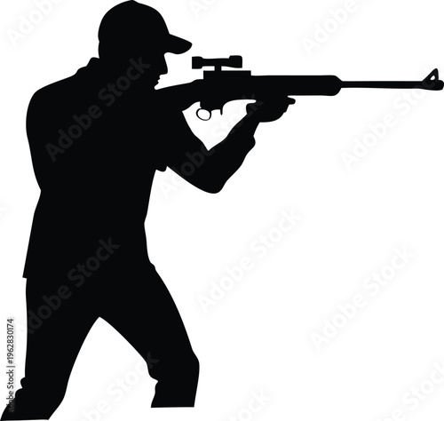 Silhouette of a marksman aiming a rifle with focused intensity