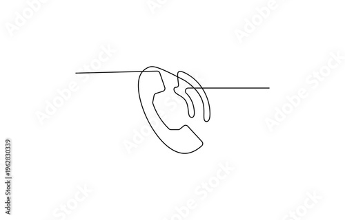 Retro telephone receiver continuous line vector illustration for communication concept