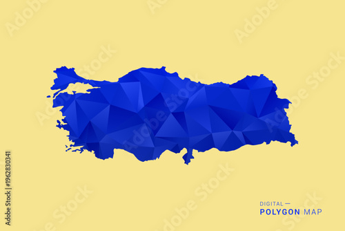 Turkey Map - Low poly polygon map in deep blue gradient on soft beige background, modern minimal geometric design, clean abstract vector illustration with faceted triangulated style.
