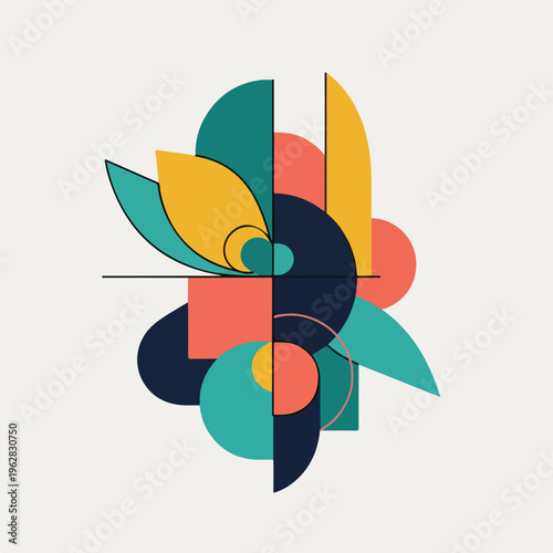 Geometric abstract composition with a symmetrical balance of shapes and colors