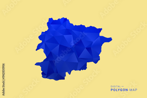 Andorra Map - Low poly polygon map in deep blue gradient on soft beige background, modern minimal geometric design, clean abstract vector illustration with faceted triangulated style.