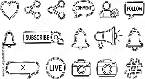 Social media icons and symbols for online engagement and communication