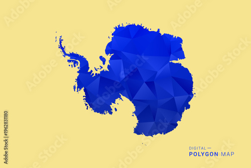 Antarctica Map - Low poly polygon map in deep blue gradient on soft beige background, modern minimal geometric design, clean abstract vector illustration with faceted triangulated style.