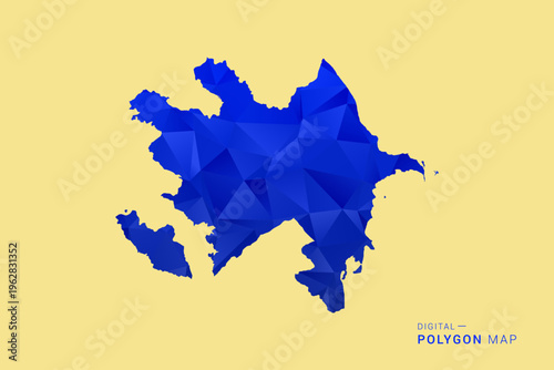 Azerbaijan Map - Low poly polygon map in deep blue gradient on soft beige background, modern minimal geometric design, clean abstract vector illustration with faceted triangulated style.