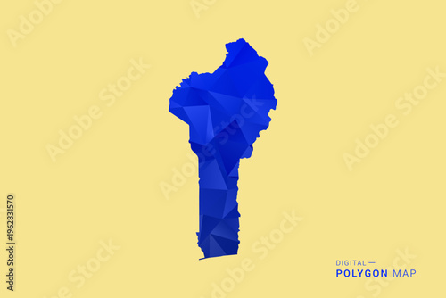 Benin Map - Low poly polygon map in deep blue gradient on soft beige background, modern minimal geometric design, clean abstract vector illustration with faceted triangulated style.