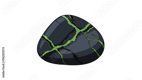 Dark Cracked Stone with Green Veins - Natural Texture Background