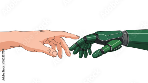 Human Hand Meets Robot Arm: AI & Technology Collaboration Concept
