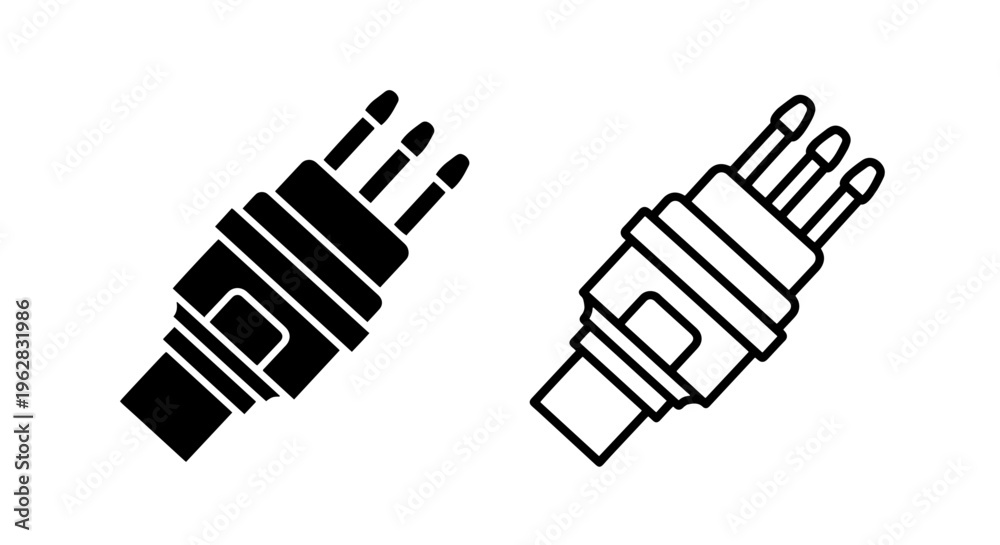 Obraz premium Fiber optic connector icon set black and white technology cable graphic