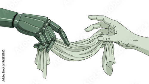 AI and Human Hand Interaction, Future Technology Collaboration, Innovation Concept