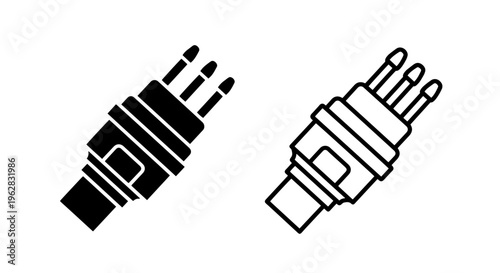 Fiber optic connector icon set black and white technology cable graphic