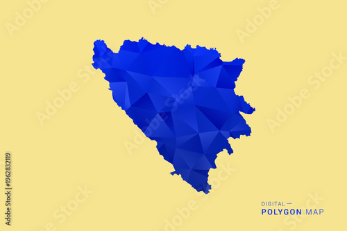 Bosnia and Herzegovina Map - Low poly polygon map in deep blue gradient on soft beige background, modern minimal geometric design, clean abstract vector illustration with faceted triangulated style.
