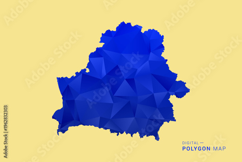 Belarus Map - Low poly polygon map in deep blue gradient on soft beige background, modern minimal geometric design, clean abstract vector illustration with faceted triangulated style.
