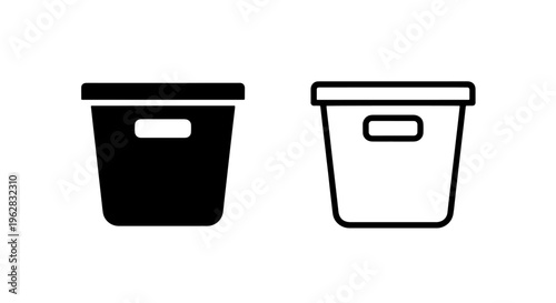 Trash can icon set: waste bin silhouette and line art for garbage and recycling with disposal bin