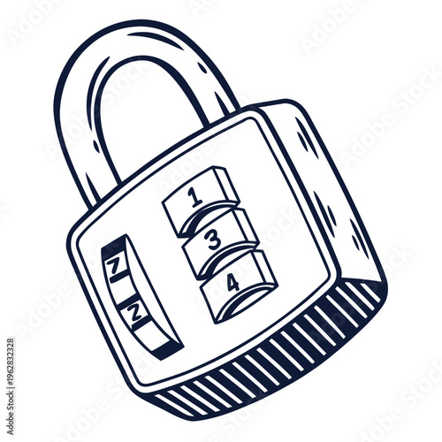 Combination lock illustration showing three numeric dials for secure access code representing safety and digital privacy in hand drawn sketch style