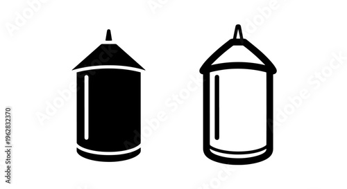 Silo icon silhouette and outline set, grain storage symbol