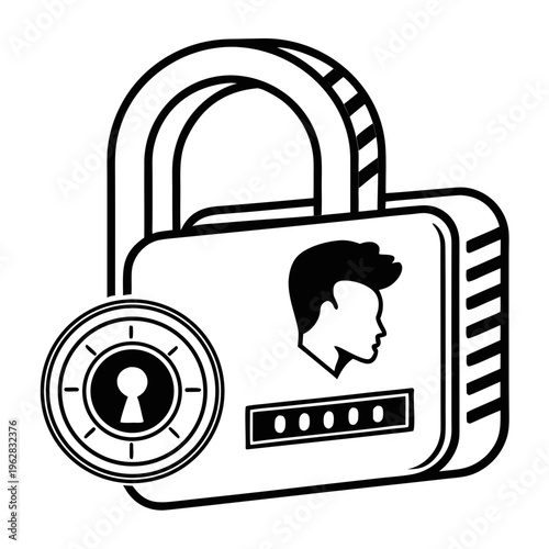 Large padlock with facial recognition and numeric code input interface symbolizing advanced biometric security and modern digital data protection