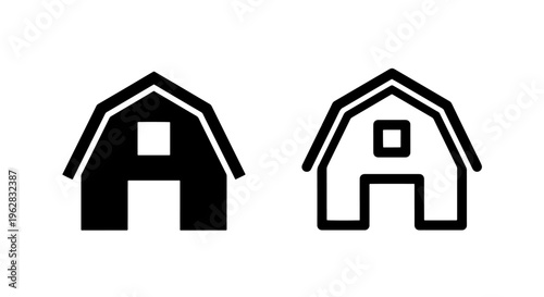 Barn icon silhouette and outline set, rural farm building
