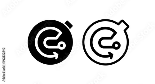 Stopwatch icon - circular timer with arrow, solid and outline