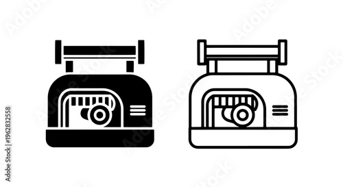 Cash register icon - vintage electronic machine, solid and outline