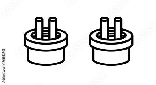 Electrical plug pins icons, black and white vector set