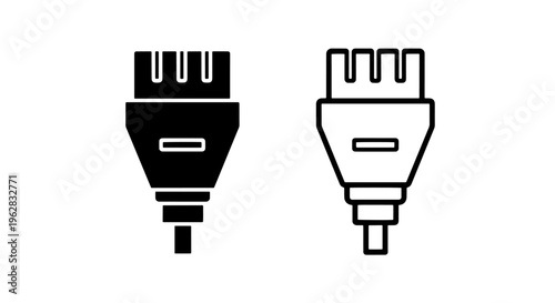 Black and white icons of an ethernet network connector