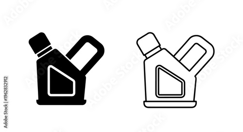 Plastic container with handle and cap icon, black and white vector graphic