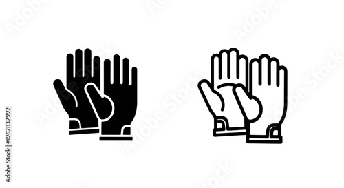Two gloves icon, protective handwear black and white pair, isolated vector