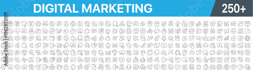 Digital Marketing Icons Set – 250+ Line Icons Collection for SEO, Social Media, Advertising, Analytics & Online Business