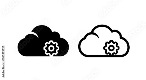 Cloud settings icon: solid and outline styles for cloud computing configuration