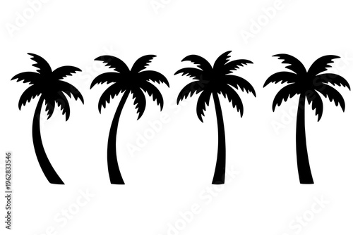 Palm Tree Silhouette Vector Set Isolated on White Background
