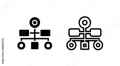 Complex organizational structure and business network diagram icon with connections