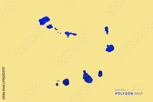 Cabo Verde Map - Low poly polygon map in deep blue gradient on soft beige background, modern minimal geometric design, clean abstract vector illustration with faceted triangulated style.