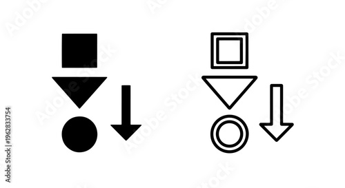 Data download process icon with various shapes indicating file transfer