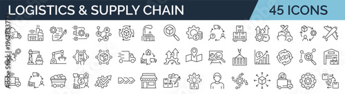 Logistics & Supply Chain Icons Set – Shipping, Delivery, Warehouse, Transport & Distribution Line Icons Collection
