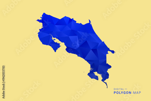 Costa Rica Map - Low poly polygon map in deep blue gradient on soft beige background, modern minimal geometric design, clean abstract vector illustration with faceted triangulated style.