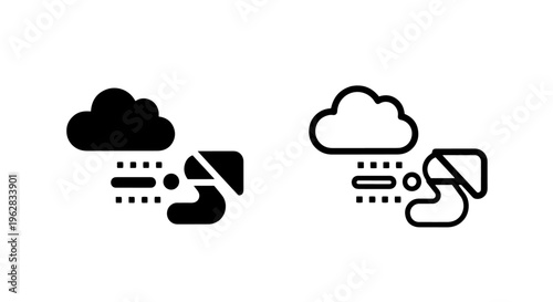 Cloud data flow to brain icon for artificial intelligence and knowledge transfer concepts