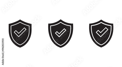 Shield icons with checkmarks  security symbols  protection signs  safety logos