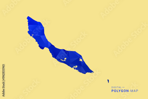 curacao Map - Low poly polygon map in deep blue gradient on soft beige background, modern minimal geometric design, clean abstract vector illustration with faceted triangulated style.