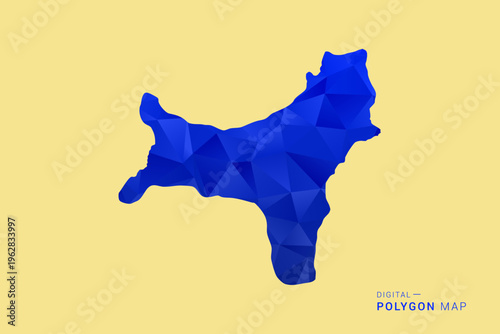 Christmas Island Map - Low poly polygon map in deep blue gradient on soft beige background, modern minimal geometric design, clean abstract vector illustration with faceted triangulated style.