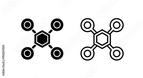 Quadcopter drone structure icon - central hexagonal node & four-point connection symbol