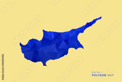 Cyprus Map - Low poly polygon map in deep blue gradient on soft beige background, modern minimal geometric design, clean abstract vector illustration with faceted triangulated style.