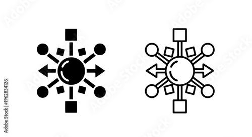 Network distribution hub icon with diverse connecting points and central node