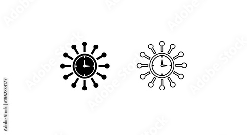 Time management clock icon: radial schedule and event duration symbol