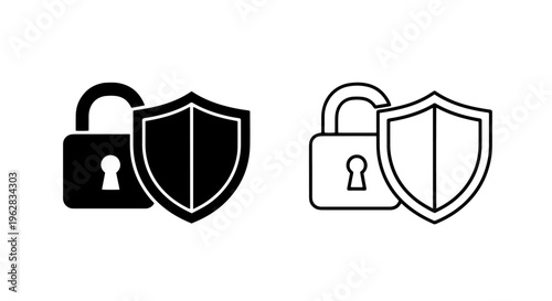 Security protection padlock and shield icons set for digital safety and privacy