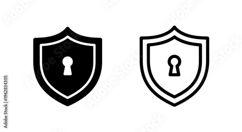 Shield security icon set with keyhole for protection and digital data safety