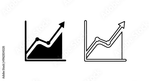 Line graph upward trend icon set for business growth and financial success