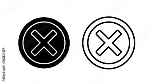 Cross mark icon set in circle for negative choices or cancellation
