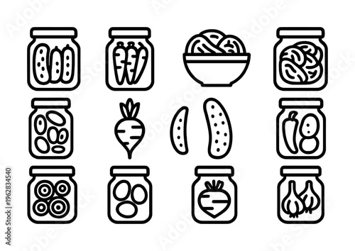 Assorted iconic pickled vegetables and fermented foods collection