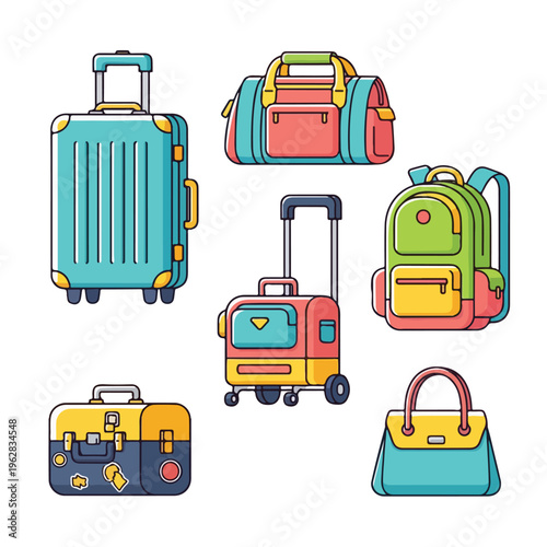 Colorful travel bag and luggage illustrations